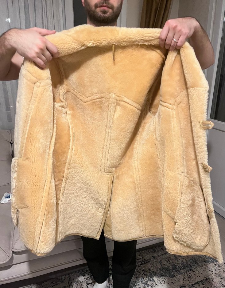 Düğmeli Bej Süet Erkek Kaban - Görsel 2