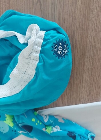1-2 Yaş, 19 cm Beden turkuaz Renk Decathlon spf50 mayo ve şapka