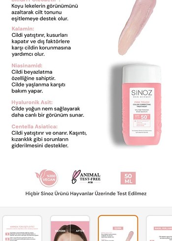 Sinoz Pink Touch SPF 50 Renk Düzeltici Güneş Kremi - Görsel 3