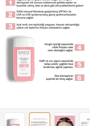 Sinoz Pink Touch SPF 50 Renk Düzeltici Güneş Kremi - Görsel 2