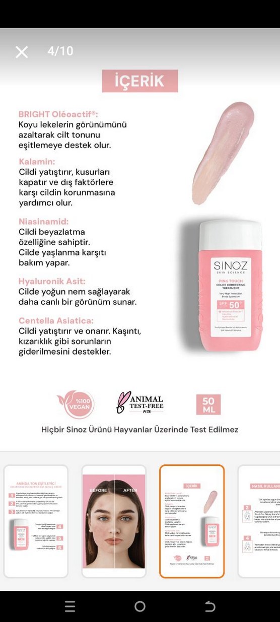Sinoz Pink Touch SPF 50 Renk Düzeltici Güneş Kremi - Görsel 3