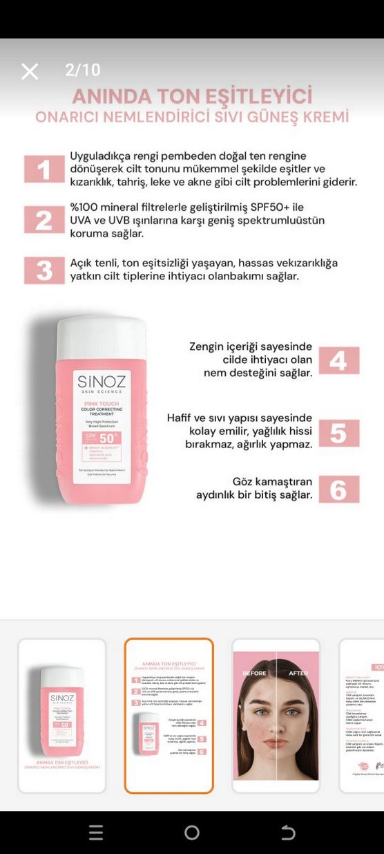 Sinoz Pink Touch SPF 50 Renk Düzeltici Güneş Kremi - Görsel 2