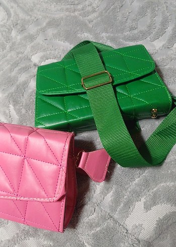 Pembe ve yeşil Deri Kadın Çanta - Görsel 2