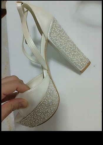 Beyaz Platform Topuklu Kadın gelin Ayakkabı - Görsel 2