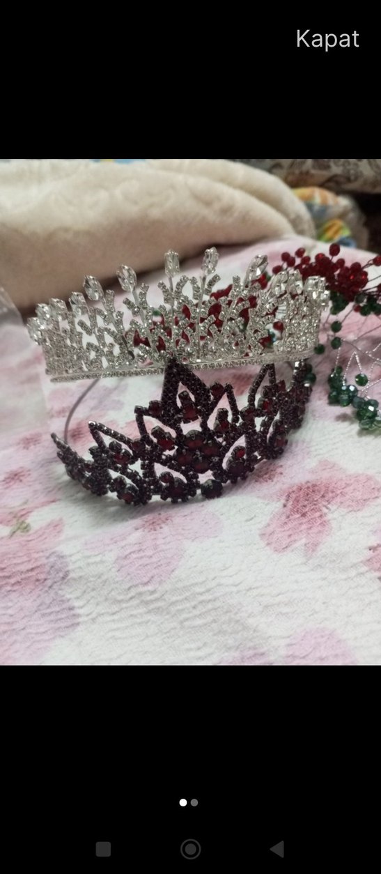 Bordo Taşlı Metal kına Taç - Görsel 2