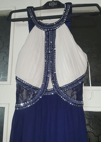 Drapeli Lacivert Uzun Abiye Elbise - Görsel 2