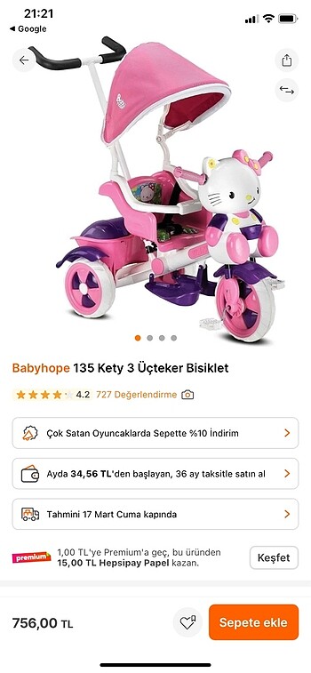 Babyhope 135 Kety 3 Üçteker Bisiklet