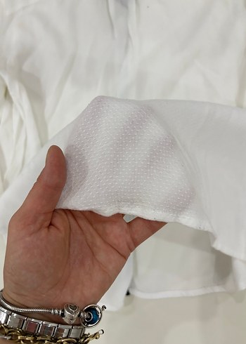 V Yaka Beyaz Uzun Kollu Bluz - Görsel 5