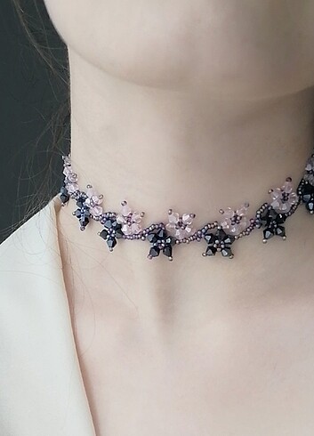 Designer Çiçekli Kristal Kolye
