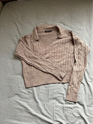 Kahverengi crop triko - Görsel 7