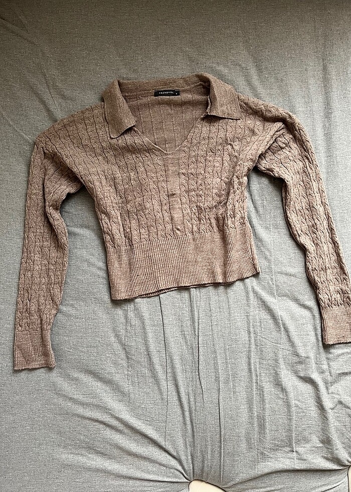 Kahverengi crop triko - Görsel 4