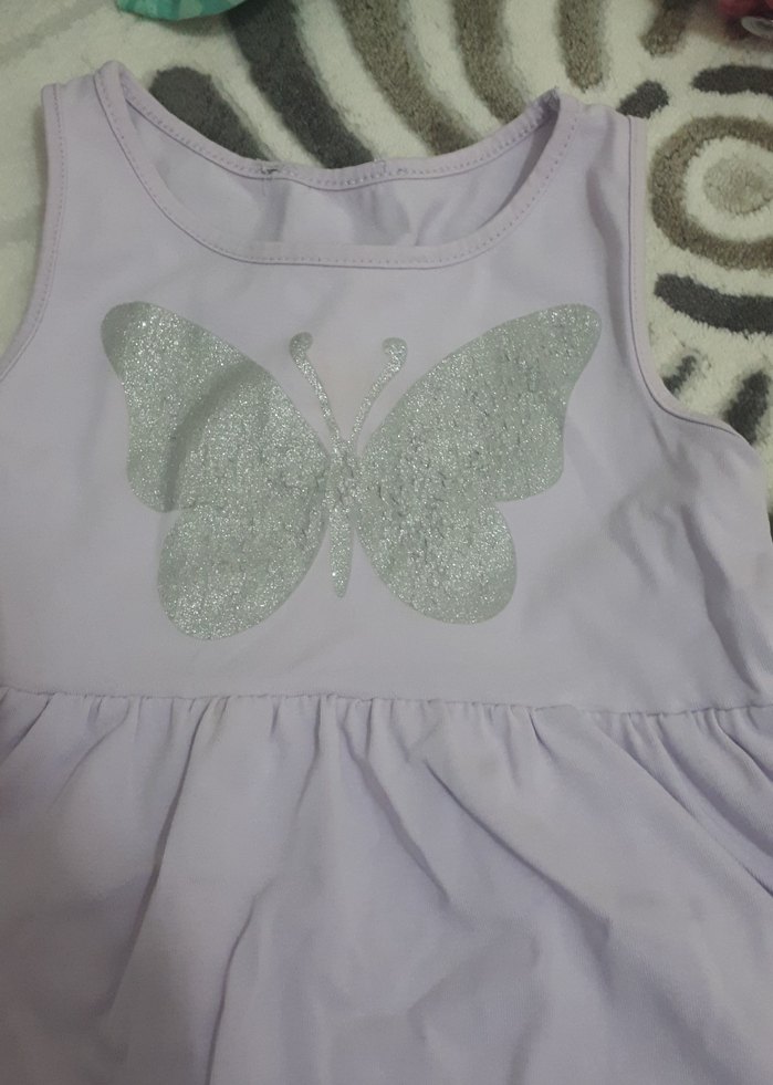 Kelebek Baskılı Mor Kız Elbisesi - Görsel 2