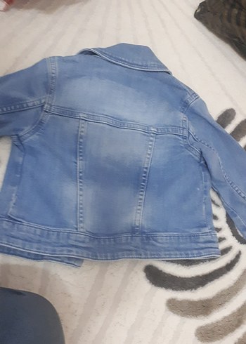 Düğmeli Mavi kız çocuk kot mont - Görsel 4