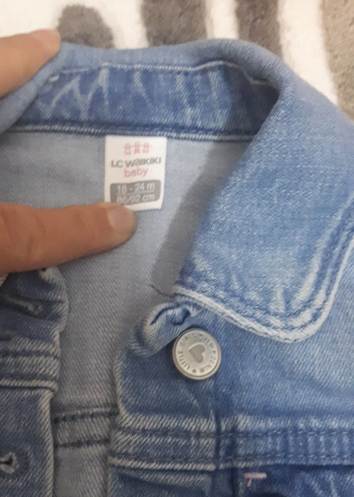 Düğmeli Mavi kız çocuk kot mont - Görsel 3