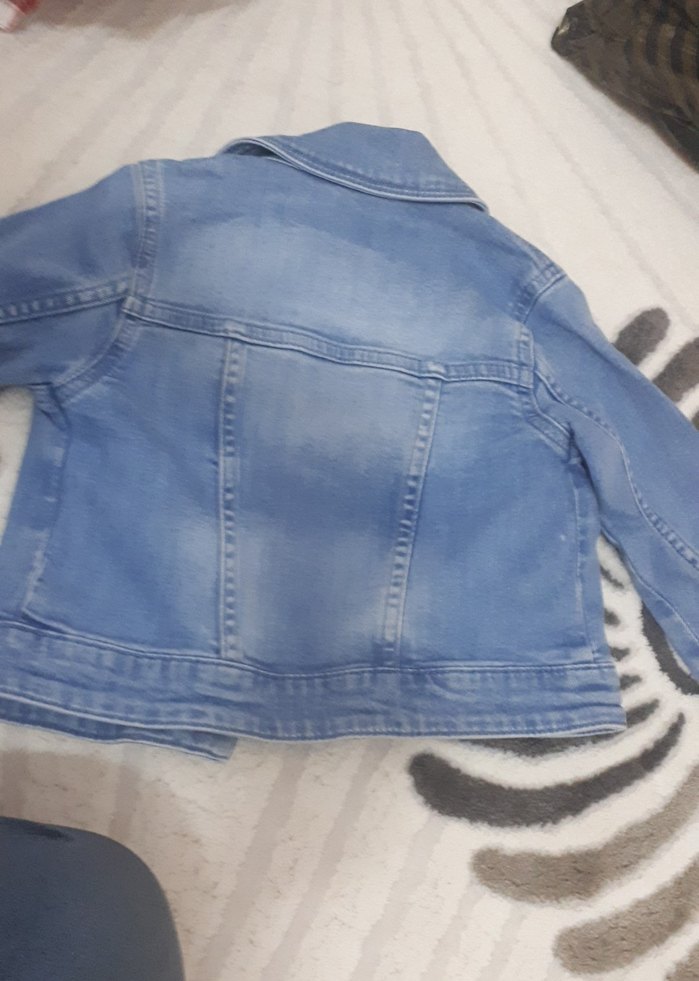 Düğmeli Mavi kız çocuk kot mont - Görsel 4