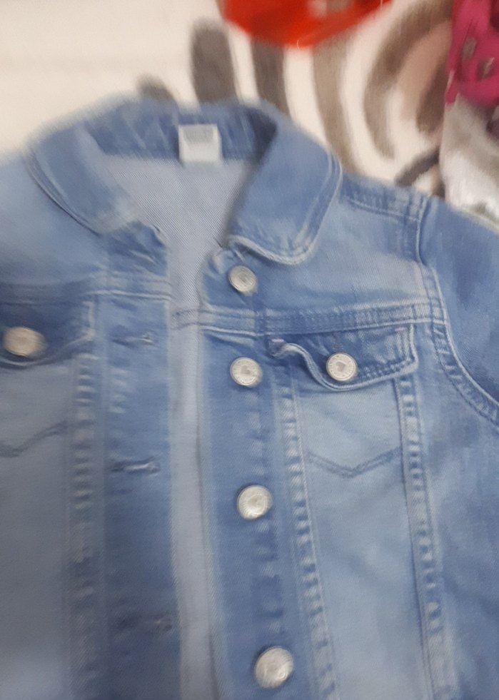 Düğmeli Mavi kız çocuk kot mont - Görsel 2