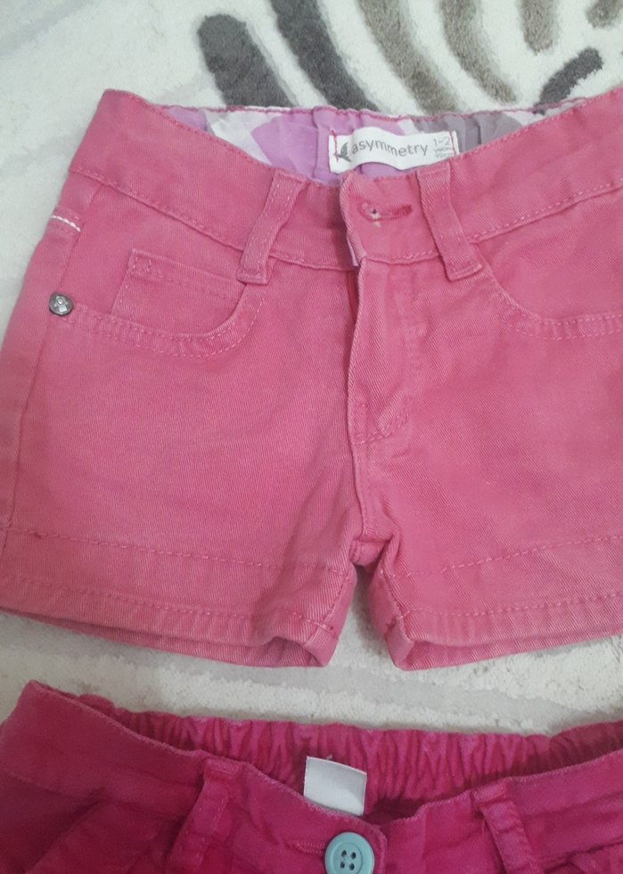 Kızlar için Pamuklu Düğmeli Pembe Şort - Görsel 2