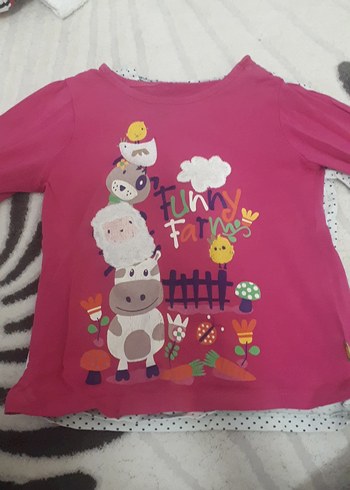 Beyaz Kız Çocuk Düğmeli Baskılı Tişört - Görsel 2