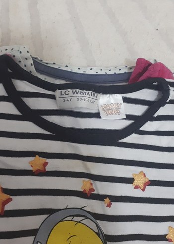 Beyaz Kız Çocuk Düğmeli Baskılı Tişört - Görsel 5