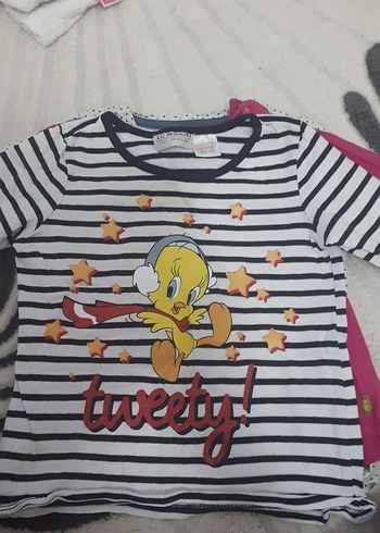 Beyaz Kız Çocuk Düğmeli Baskılı Tişört - Görsel 4