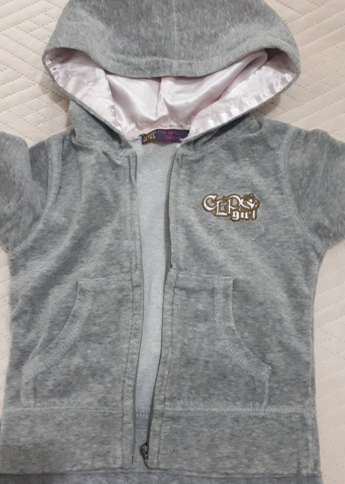 Kız Çocuk Gri Kapüşonlu Fermuarlı Eşofman - Görsel 2