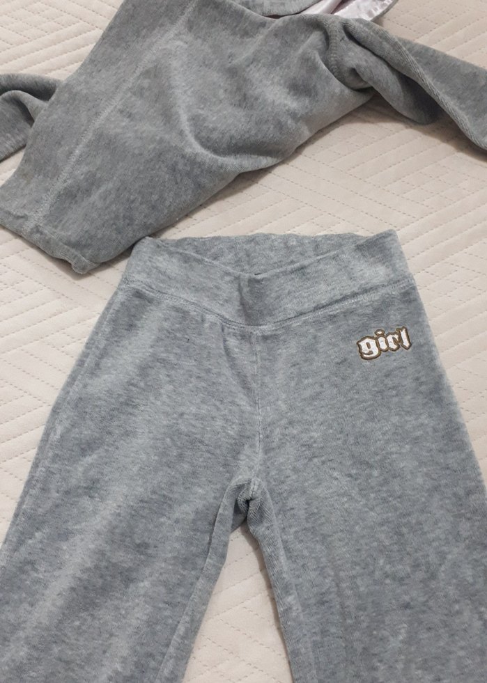 Kız Çocuk Gri Kapüşonlu Fermuarlı Eşofman - Görsel 4