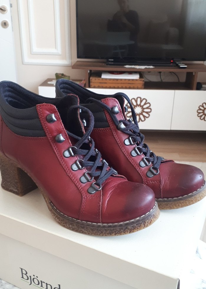 Bordo Deri Vintage Kadın Bot - Görsel 4