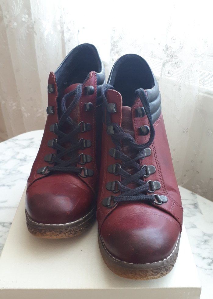 Bordo Deri Vintage Kadın Bot - Görsel 2