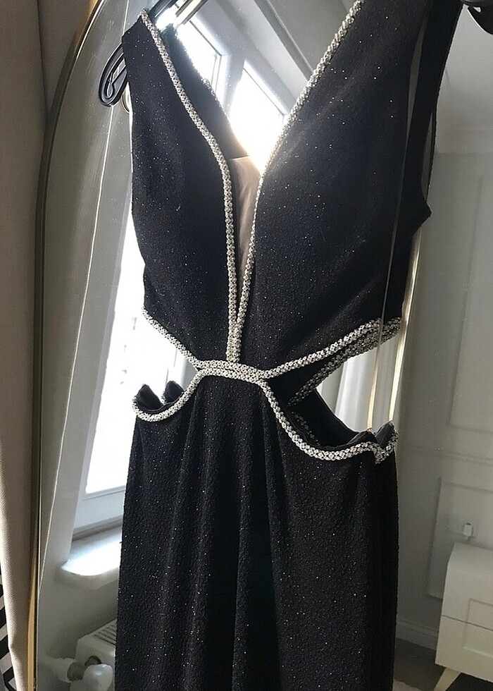 Siyah taş detay abiye - Görsel 3