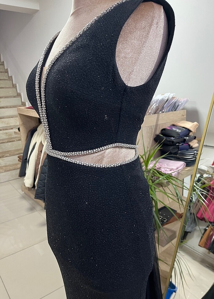 Siyah taş detay abiye - Görsel 3