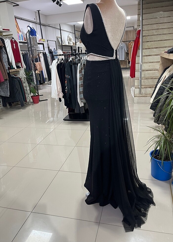 Siyah taş detay abiye - Görsel 4