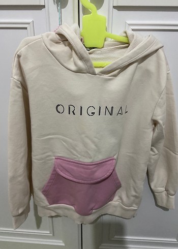7 Yaş Beden Beyaz Kapüşonlu Baskılı Kadın Sweatshirt