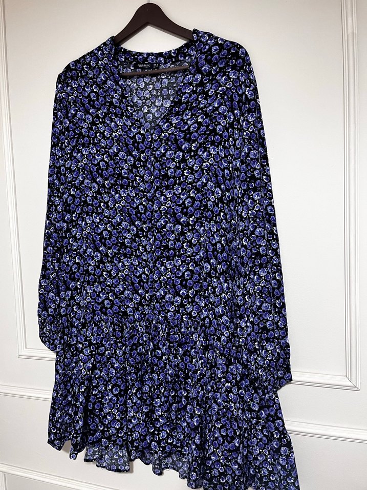 Mor Bağcıklı V Yaka Uzun Kollu Bohem Elbise - Görsel 2