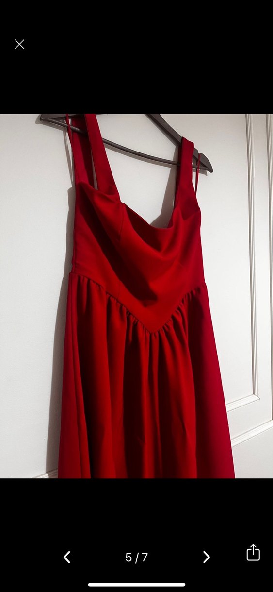 Kırmızı Drapeli Uzun Plaj Elbisesi - Görsel 4