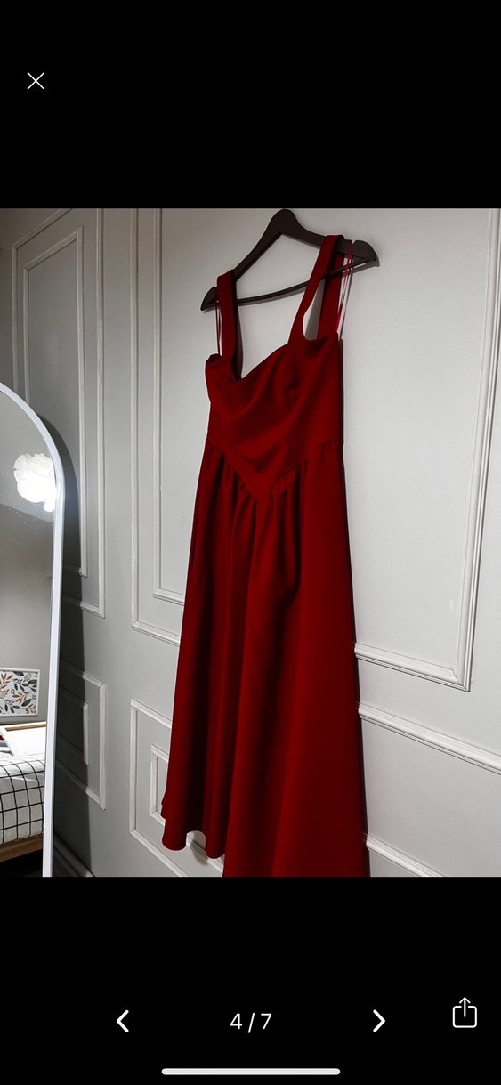 Kırmızı Drapeli Uzun Plaj Elbisesi - Görsel 3