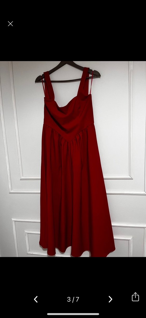 Kırmızı Drapeli Uzun Plaj Elbisesi - Görsel 2