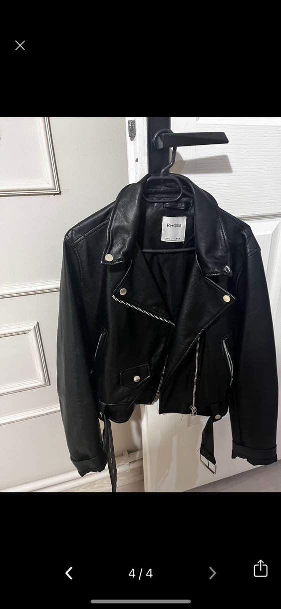 Kadın Siyah Deri Biker Ceket - Görsel 3