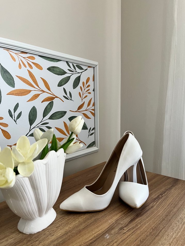 Dantel Detaylı Beyaz Stiletto Gelin Ayakkabısı - Görsel 2