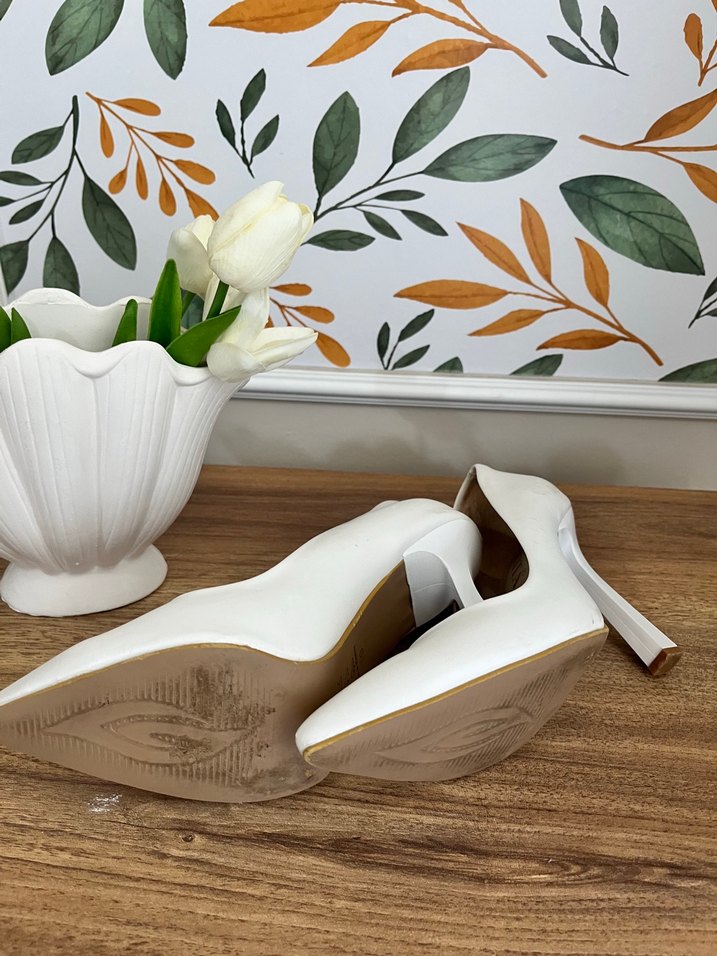 Dantel Detaylı Beyaz Stiletto Gelin Ayakkabısı - Görsel 3