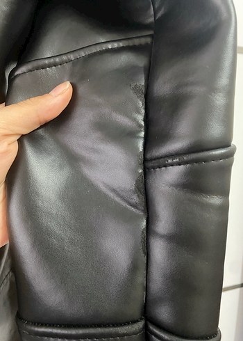 Kürklü Siyah Deri Biker Ceket - Görsel 2