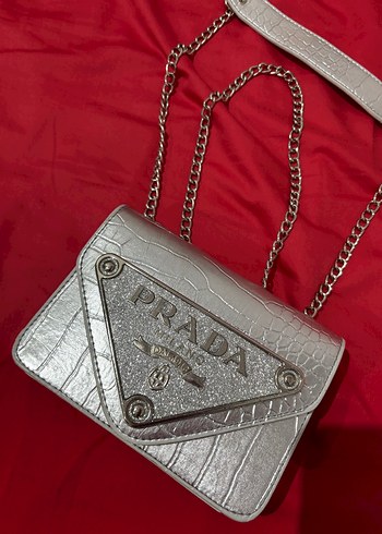 Gri Zincir Detaylı Prada Deri Kadın Çanta - Görsel 3