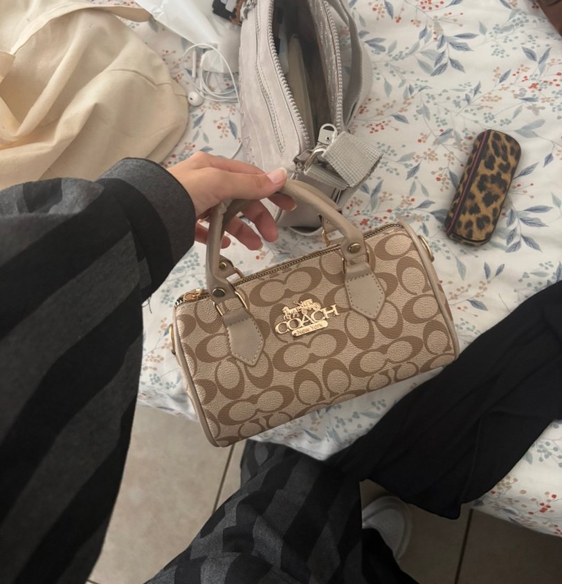 Kahverengi Mini replika coach çanta - Görsel 3