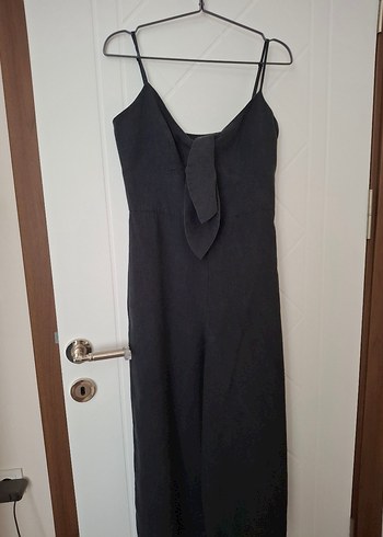 Zara Siyah V Yakalı Uzun Keten Tulum