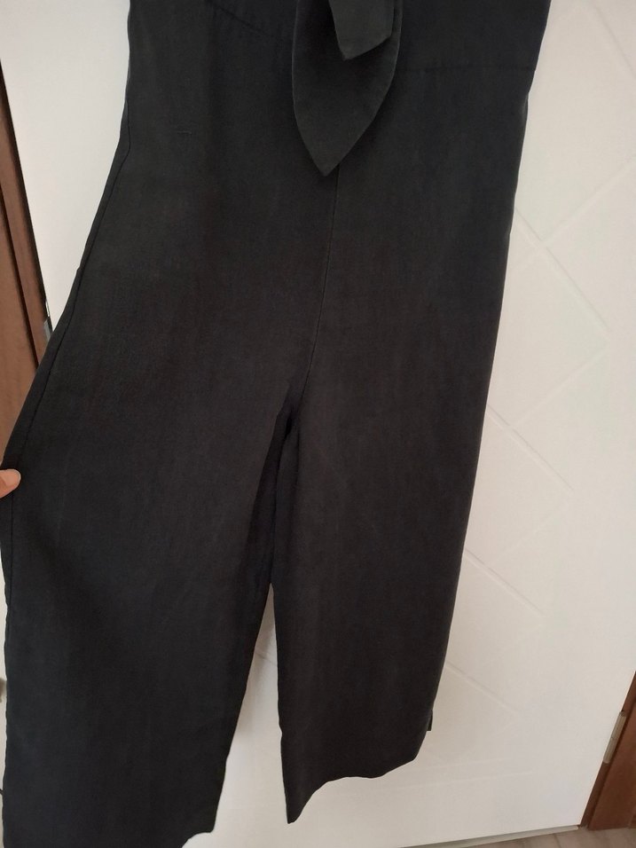 Zara Siyah V Yakalı Uzun Keten Tulum - Görsel 5