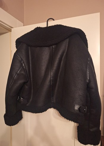 Siyah Kürklü Deri Kadın Biker Ceket - Görsel 5