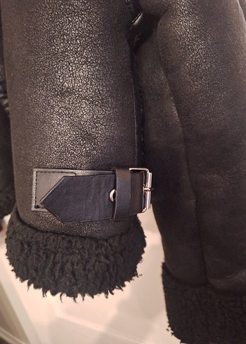 Siyah Kürklü Deri Kadın Biker Ceket - Görsel 6