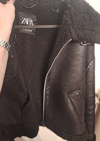 Siyah Kürklü Deri Kadın Biker Ceket - Görsel 3