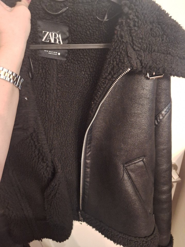 Siyah Kürklü Deri Kadın Biker Ceket - Görsel 3