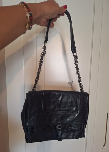 Siyah Deri Zincir Detaylı Kadın Çanta - Görsel 2