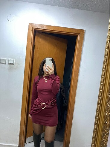 s Beden Toka detaylı sendy kumaş elbise